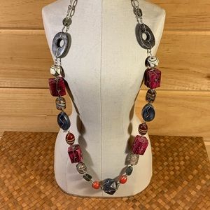 Exquisite Wood Glass and Porcelain 19” Necklace